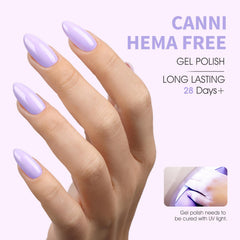 CANNI Purple Gel Polish on natural nail shows light purple shade with high gloss.