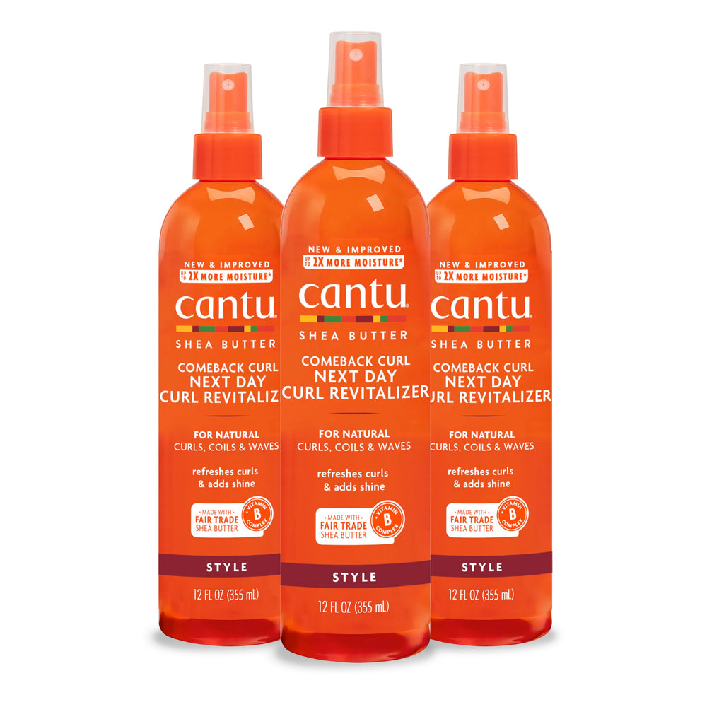Cantu Comeback Curl next-day bottle shown for refreshed, hydrated curls.