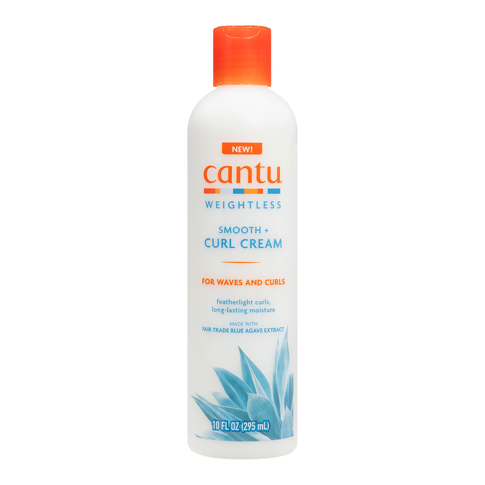 Cantu Weightless Smooth Curl Cream bottle front view shows lightweight moisture for waves