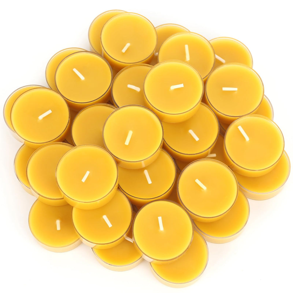 Capaniel beeswax tealights pack 36-count on display, ideal for bulk home ambiance.
