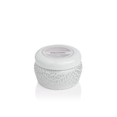 Capri Blue Volcano White mini tin candle with pour, travel-friendly fragrance option.