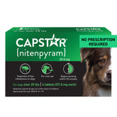 Capstar for Dogs packaging with tablets illustrating fast action.