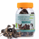 Capuca freeze-dried quail treats in a jar, premium single-ingredient snack.