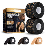 Care Science waterproof kinesiology tape pack with precut strips for versatile joint support