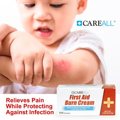 CareAll burn cream foil packet closeup highlighting easy tear packaging for quick relief.