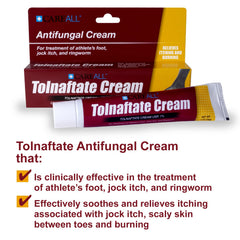 CareAll Tolnaftate dispense close-up highlights smooth texture for easy use.