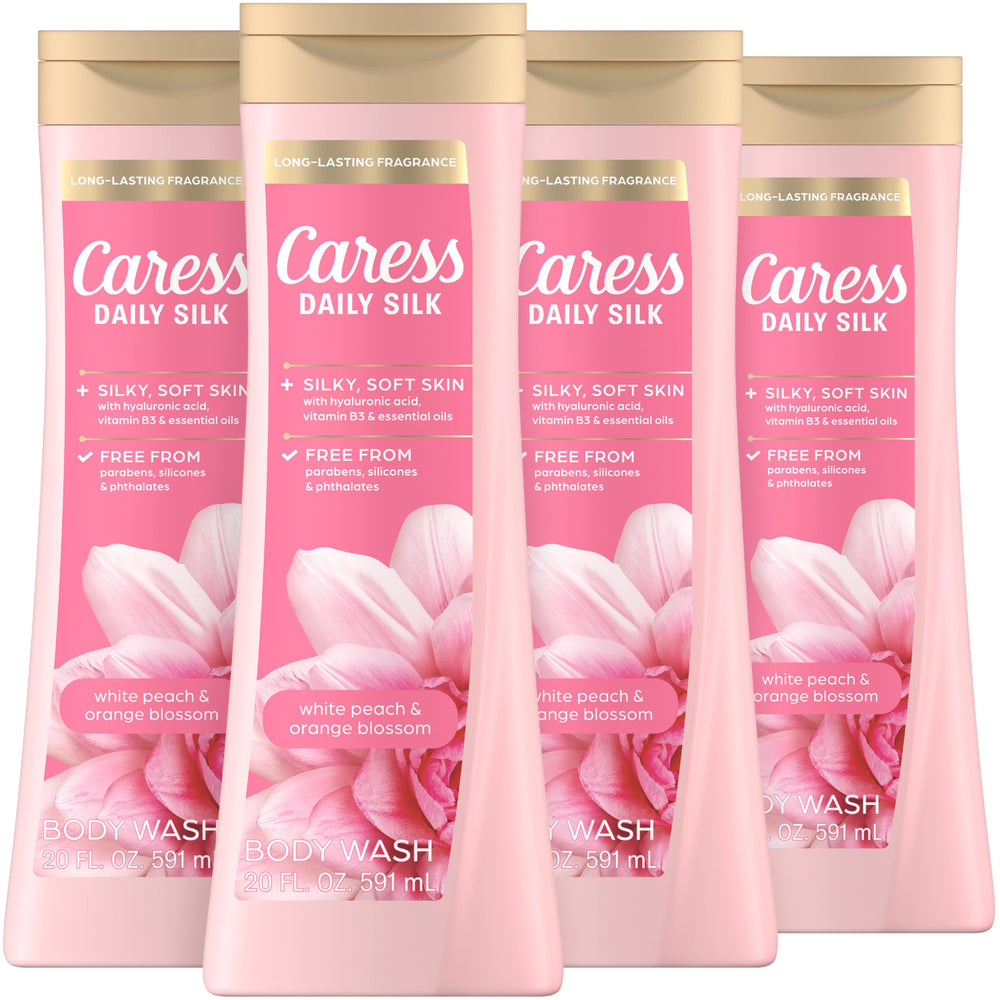 Caress Daily Silk bottle-lather shows silky skin and long-lasting fragrance.