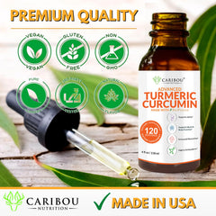 Caribou Nutrition liquid turmeric pour showing drop format for on-the-go use.
