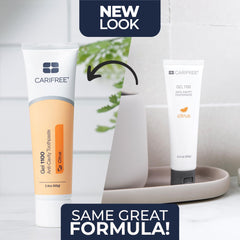 CariFree Gel 1100 citrus packaging highlighting 2.4 oz size and flavor.