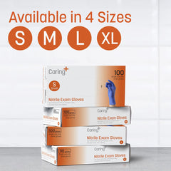 Caring nitrile gloves ambidextrous fit suitable for either hand.