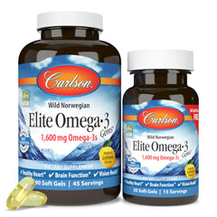 Carlson Elite Omega-3 Gems lemon bottle supports daily omega-3 intake for heart, brain, and vision support
