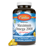 Carlson Maximum Omega 2000 bottle cap; convenient daily omega-3 source.