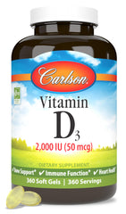 Carlson Vitamin D3 2000 IU softgels bottle for daily bone support