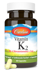 Carlson Vitamin K2 MK-4 bottle top view highlighting premium packaging for bone support