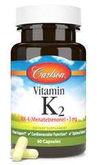 Carlson Vitamin K2 MK-4 bottle top view highlighting premium packaging for bone support