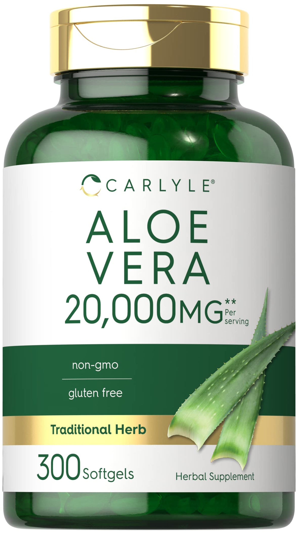 Carlyle Aloe Vera Softgel bottle on a shelf for convenient daily use.