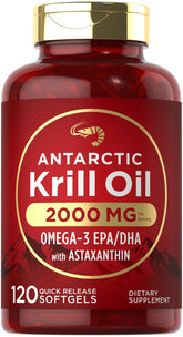 Carlyle Antarctic Krill Oil bottle with 120 softgels for daily wellness.