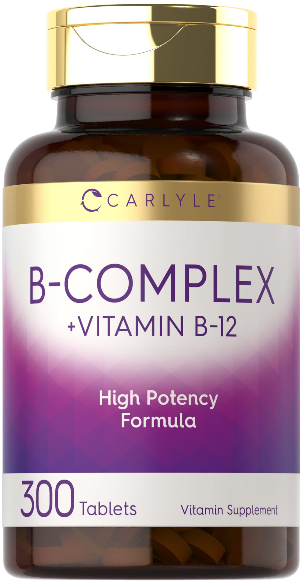 Carlyle B-Complex B12 tablets in bottle for daily energy support.