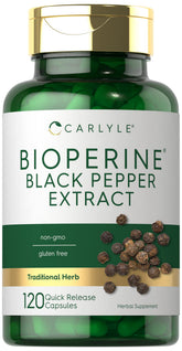 Carlyle Bioperine 10mg bottle shown for daily curcumin absorption support.