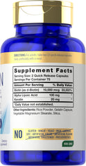 Carlyle Biotin 10000mcg capsules inside bottle illustrate high potency for beauty routines.