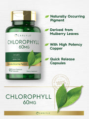 Carlyle Chlorophyll Pills packaging box highlighting purity and gluten-free claim.