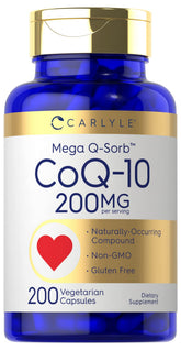 Carlyle CoQ10 200mg Mega Q-Sorb bottle for daily energy support