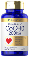 Carlyle CoQ10 200mg Mega Q-Sorb bottle for daily energy support