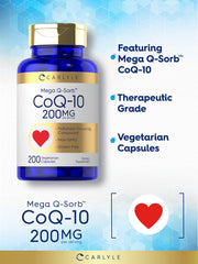 Carlyle CoQ10 200mg Mega Q-Sorb label gluten-free and non-GMO