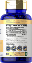 Carlyle CoQ10 300mg softgels, back view showing label details.