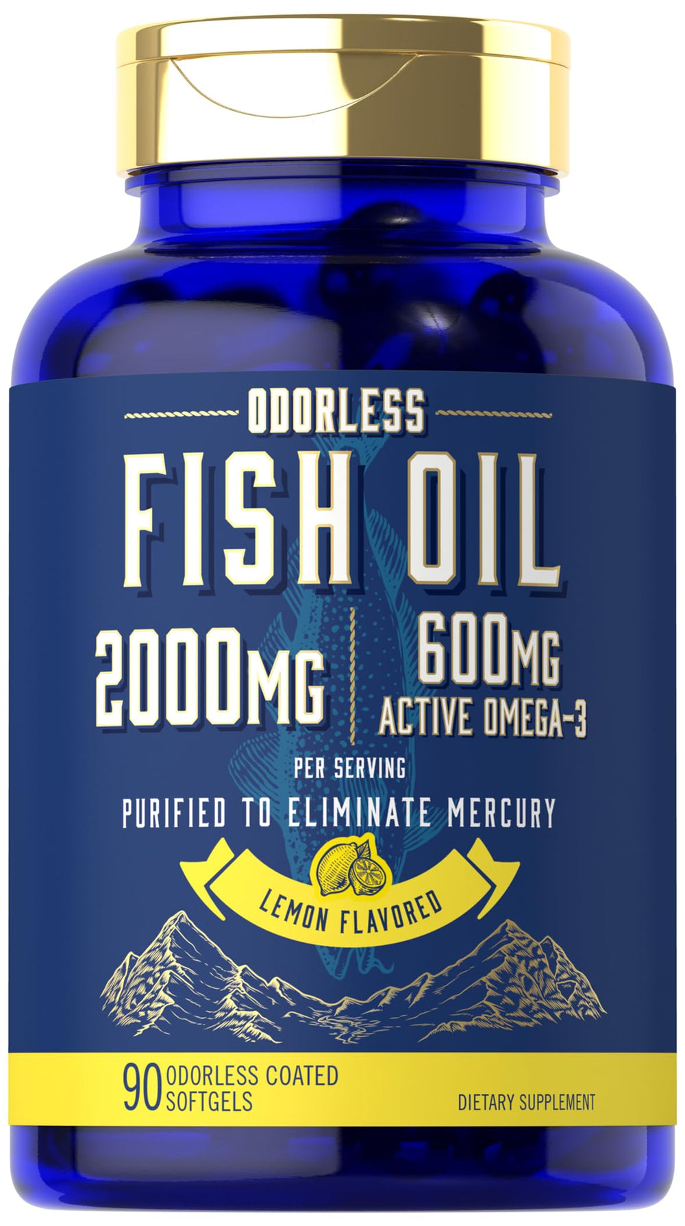 Carlyle Fish Oil 2000mg lemon softgels for daily use with odorless formula