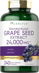 Carlyle Grape Seed Extract bottle close-up capsules for daily antioxidant support