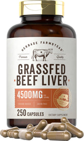 Carlyle grass-fed beef liver capsules bottle showing 4500 mg per serving for daily support.