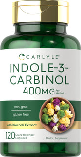 Carlyle I3C 400mg bottle with label highlighting premium antioxidant formula