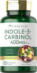 Carlyle I3C 400mg bottle with label highlighting premium antioxidant formula