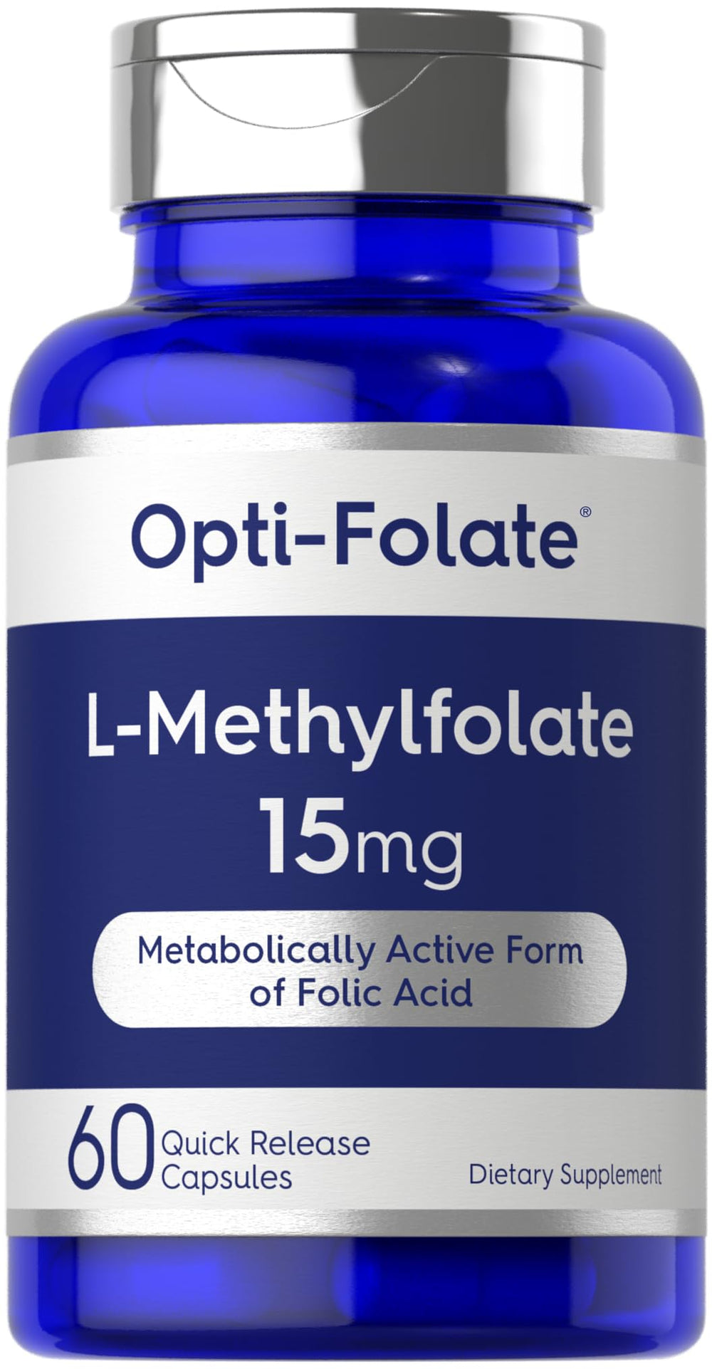 Carlyle L-Methylfolate 15mg bottle cap close-up for easy daily capsules.