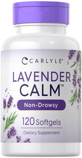 Carlyle Lavender Pills bottle with softgel capsules for on-the-go calm.