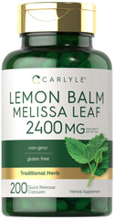 Carlyle Lemon Balm capsules bottle pour shows convenient on-the-go use for calm moments.