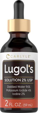 Carlyle Lugols Iodine 2% bottle with dropper for precise daily dosing.
