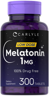 Carlyle Melatonin 1 mg bottle for a gentle, drug-free sleep routine.