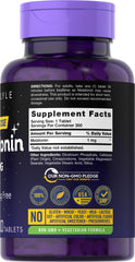 Close-up of Carlyle Melatonin 1 mg label highlighting vegetarian and non-GMO features.