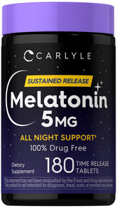 Carlyle Melatonin 5mg time-release bottle for all-night support