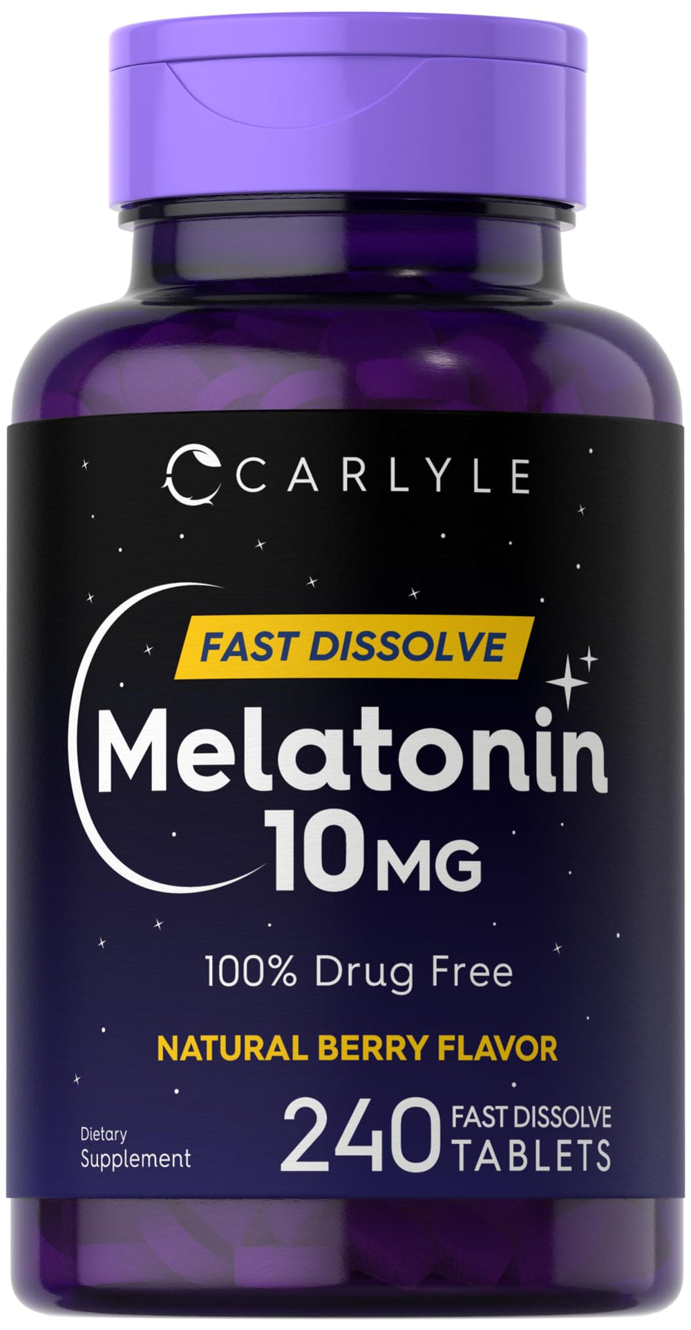 Carlyle Melatonin berry bottle for bedtime rituals.