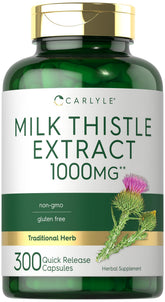 Carlyle Milk Thistle bottle shows premium capsules for daily wellness.