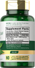 Carlyle Mulberry Leaf Extract bottle shows dosage and label details for easy reference.