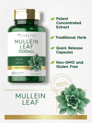 Carlyle Mullein Leaf Extract label notes gluten-free and non-GMO formula