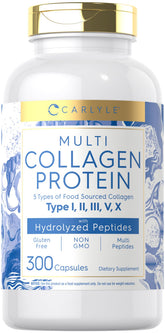 Carlyle multi collagen capsules bottle, 300-count, easy-to-swallow daily support.