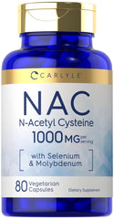 Carlyle NAC 1000mg bottle with capsules for daily wellness.