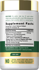Close-up of Carlyle oregano oil softgels highlighting quick-release capsules.