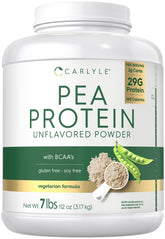 Carlyle Pea Protein Powder 7lb bottle front shows neutral flavor for versatile recipes.