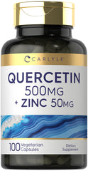 Carlyle Quercetin 500mg bottle pour for easy daily supplement routine with potential support.